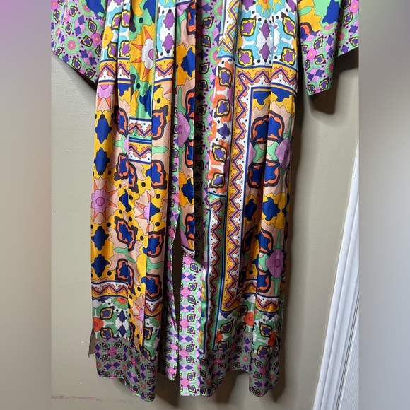 Zara Womens Geometric Satin Kimono Robe Size XS Flowy Festival Boho Hippie Beach - Picture 7 of 12